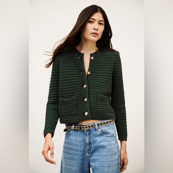 ba&sh Sweaters - NEW Ba&sh Bash Gaspard Tweed Cardigan Jacket Vertbouteille Dark Green | sz 1 / S